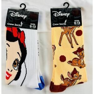Disney Socks Princess Snow White And Bambi Fawn Deer Crew Lot Of 2 Brand New